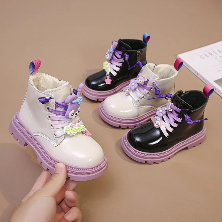 儿童马丁靴女童靴子2024秋冬新款英伦单靴短靴秋冬款大童加绒皮靴