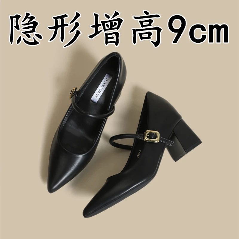 法式黑色玛丽珍鞋女2025新款秋季温柔配裙子单鞋尖头一字带高跟鞋
