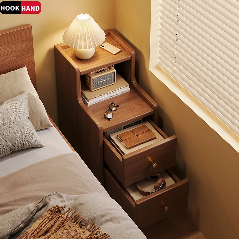 新中式床头柜2024年新款小型超窄床边小柜子卧室实木床边收纳柜