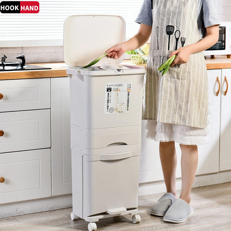 厨房垃圾桶家用带盖大容量双层干湿分离分类大号高颜值加厚垃圾筒