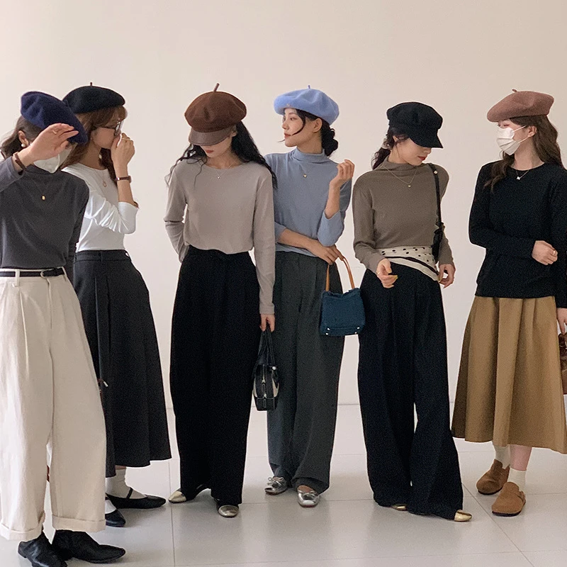 秋冬季膨体绒打底衫女内搭圆领上衣长袖T恤修身半高领JGPY