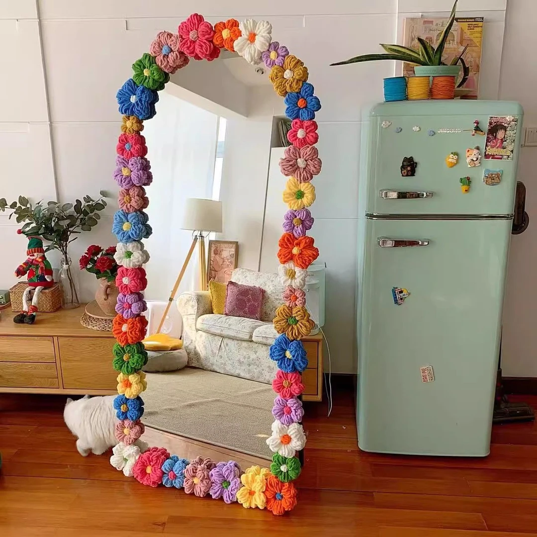 diy泡芙花镜子改造材料包边全身镜泡芙花彩色手工落地镜边框装饰