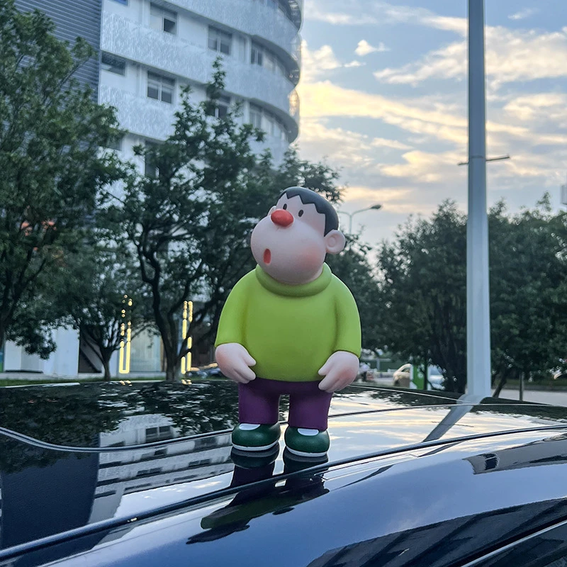 歪头呆萌绿色汽车摆件车顶可爱车内饰品小车尾部挂件创意桌面装饰