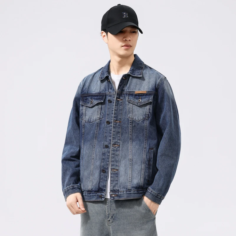 男士秋冬复古牛仔外套男潮流工装夹克简约百搭休闲上衣春秋宽松