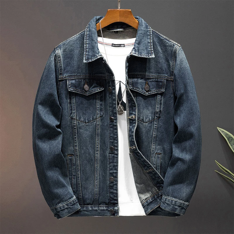 2025春季新款男士复古蓝牛仔外套男怀旧帅气翻领韩版宽松潮流百搭