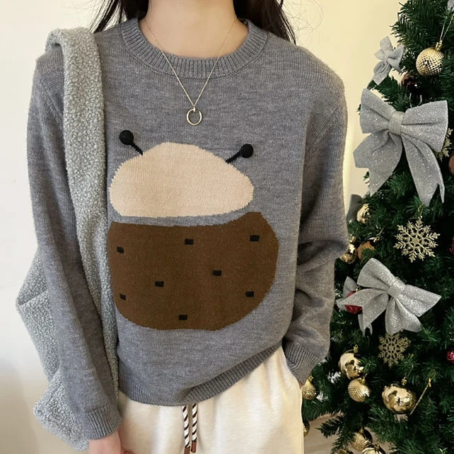 【毛毛虫】新款韩系设计感提花针织套头毛衣 1538