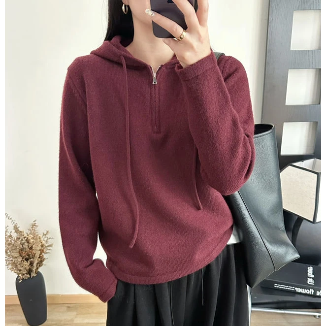 【连帽与拉链】新款韩系设计感提花针织套头毛衣 1547