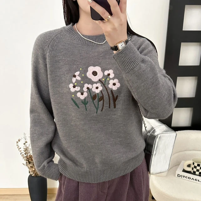 【花朵】新款韩系设计感提花针织套头毛衣 1506