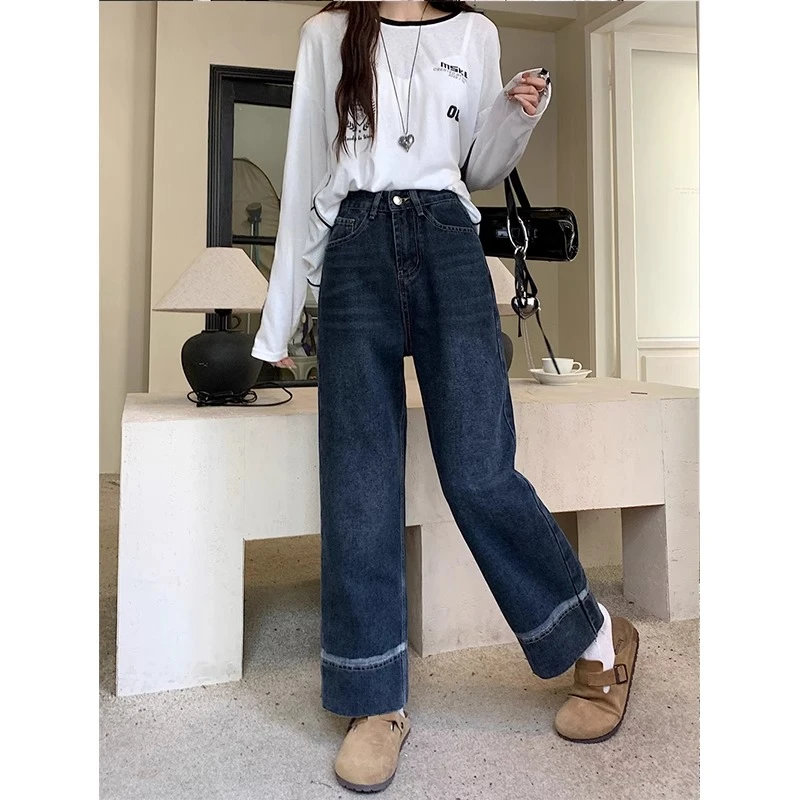 阔腿牛仔裤女2024年秋季新款高腰大码梨形身材窄版宽松显瘦九分裤