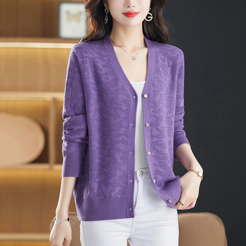 妈妈时尚外套春秋2025新款针织衫外搭薄款大码宽松洋气毛衣开衫女