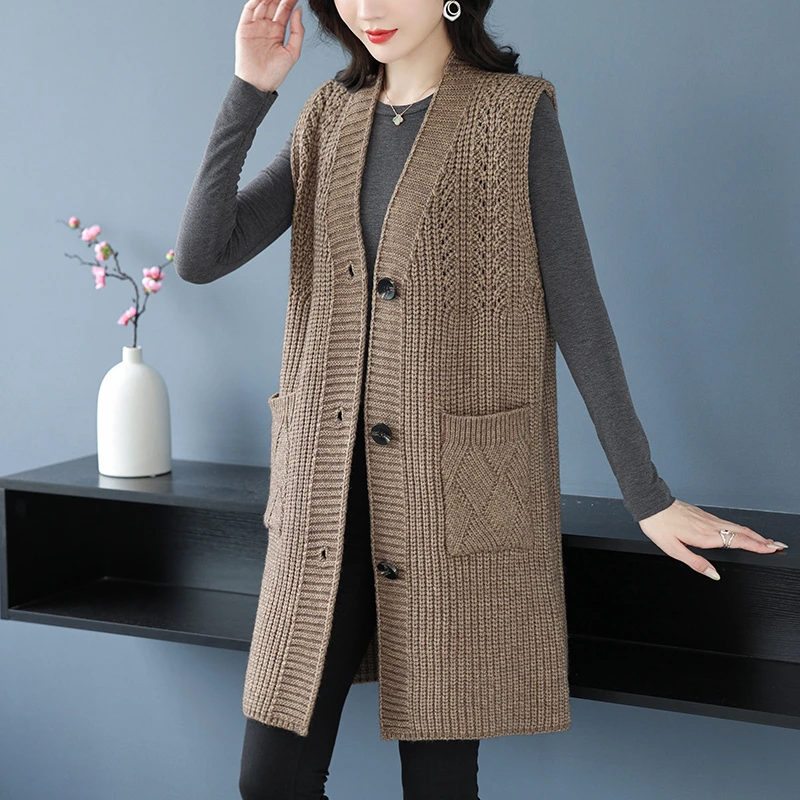 洋气时髦马夹女式新款针织开衫外套大码毛衣背心马甲女宽松慵懒风