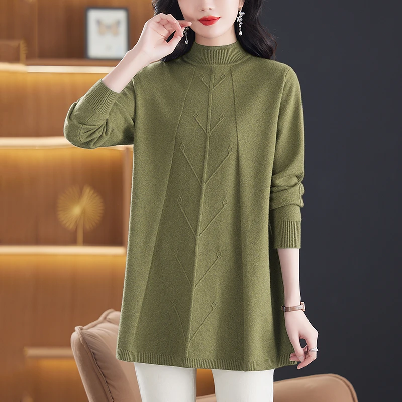 毛衣2025新款时尚洋气女士针织打底衫秋冬中长款大码上衣遮肚显瘦