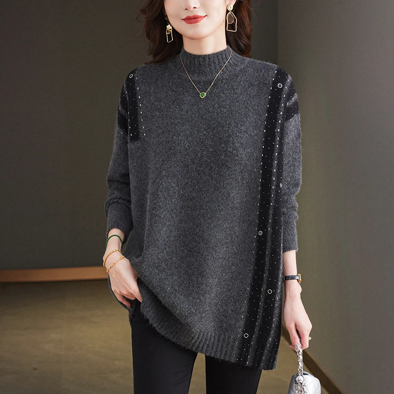 200斤大码女装冬装打底衫中长款显瘦遮肚子上衣洋气宽松外穿毛衣