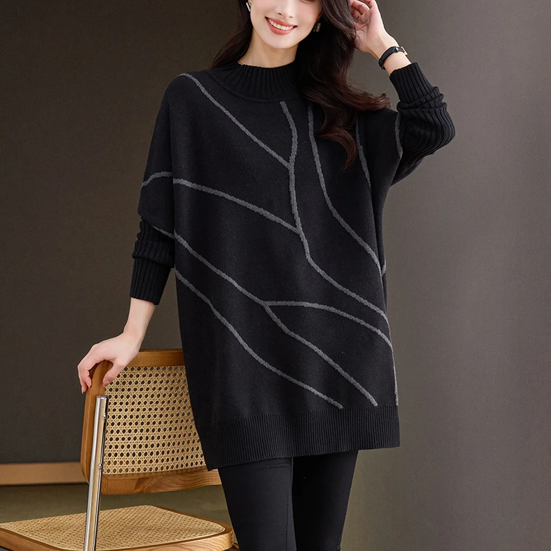 冬季加厚打底衫中长款大码高级感女装2025新款半高领毛衣时尚洋气
