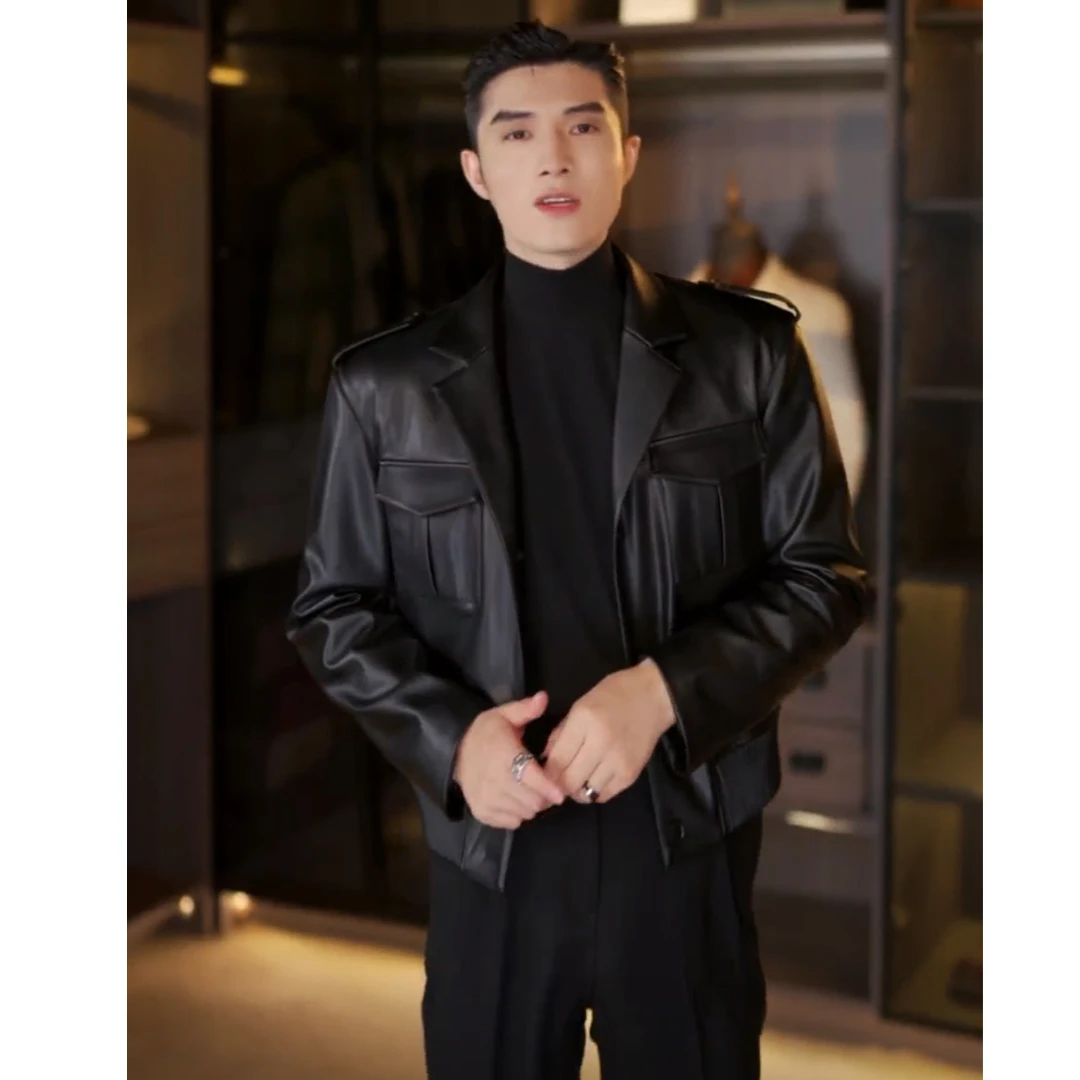 【空军皮衣】韩版秋冬季短款西装领夹克时尚休闲潮流帅气工装外套男