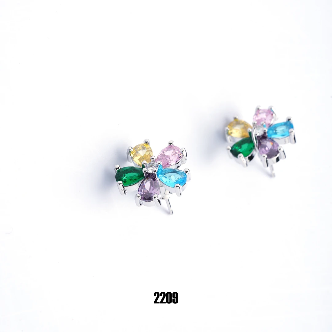 铜合金合成锆石耳饰 2209气质轻奢小众彩色设计师精致时尚耳钉