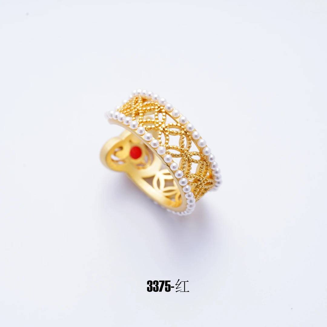 铜合金仿珍珠戒指 3375复古百搭时尚轻奢气质国风古法新中式戒指