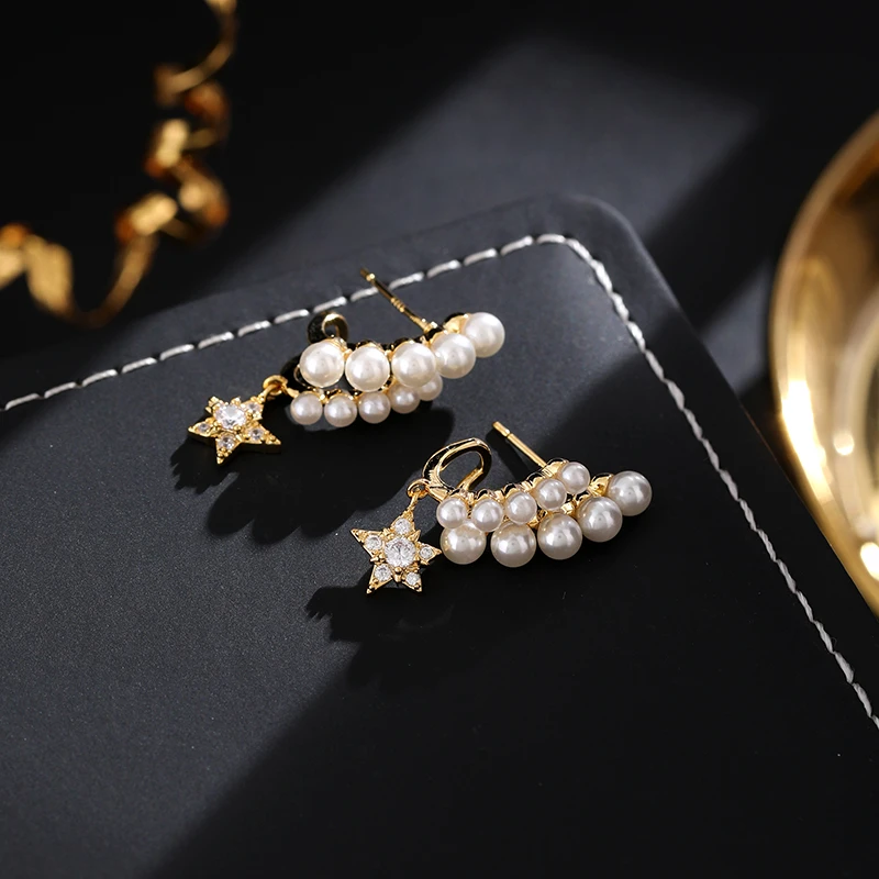 铜合金耳饰 《货号7606》7809（玫瑰的故事）黄亦玫同款珠珠耳环