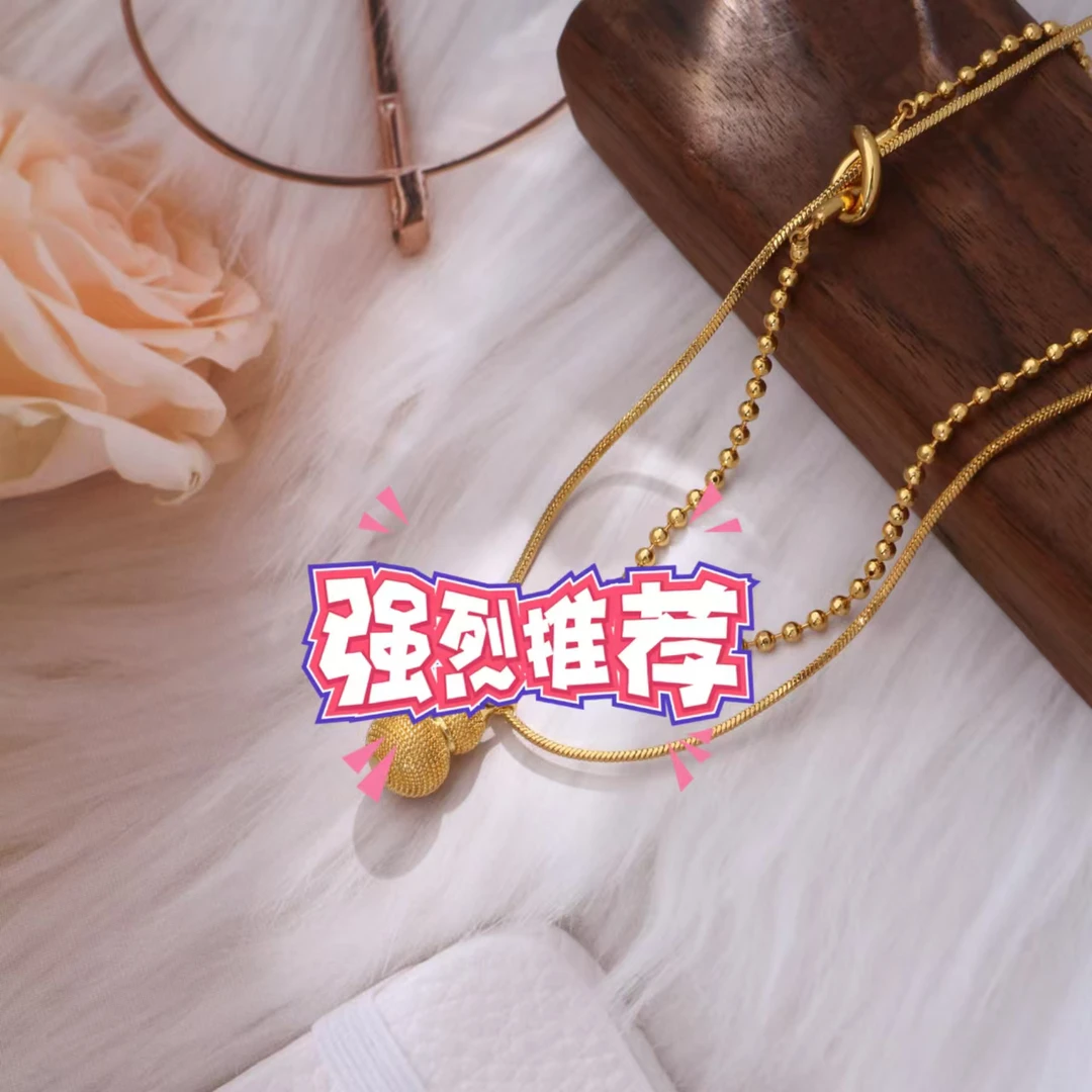 铜合金项链 《货号8646》国风双层叠戴葫芦项链（链长42+5)