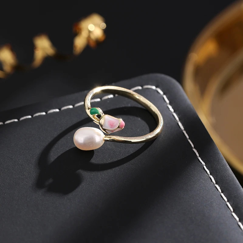 铜合金戒指 《货号7481》清新甜美彩色花朵珠珠戒指