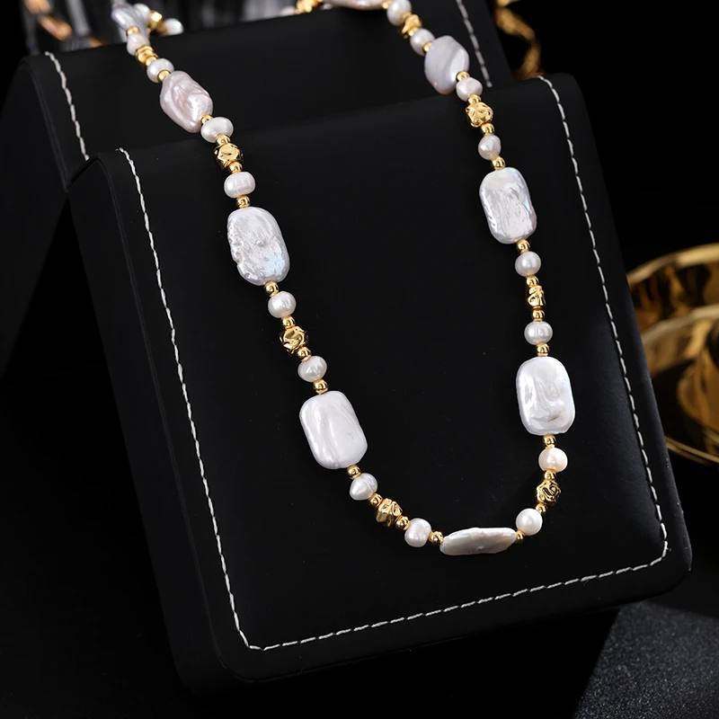 铜合金项链 《货号7599》复古风长扁异性珠项链（链长：40+5cm）