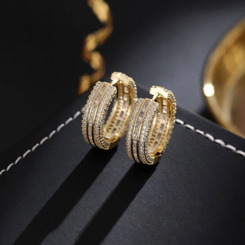 铜合金耳饰 《货号6972》法式设计师满钻耳圈
