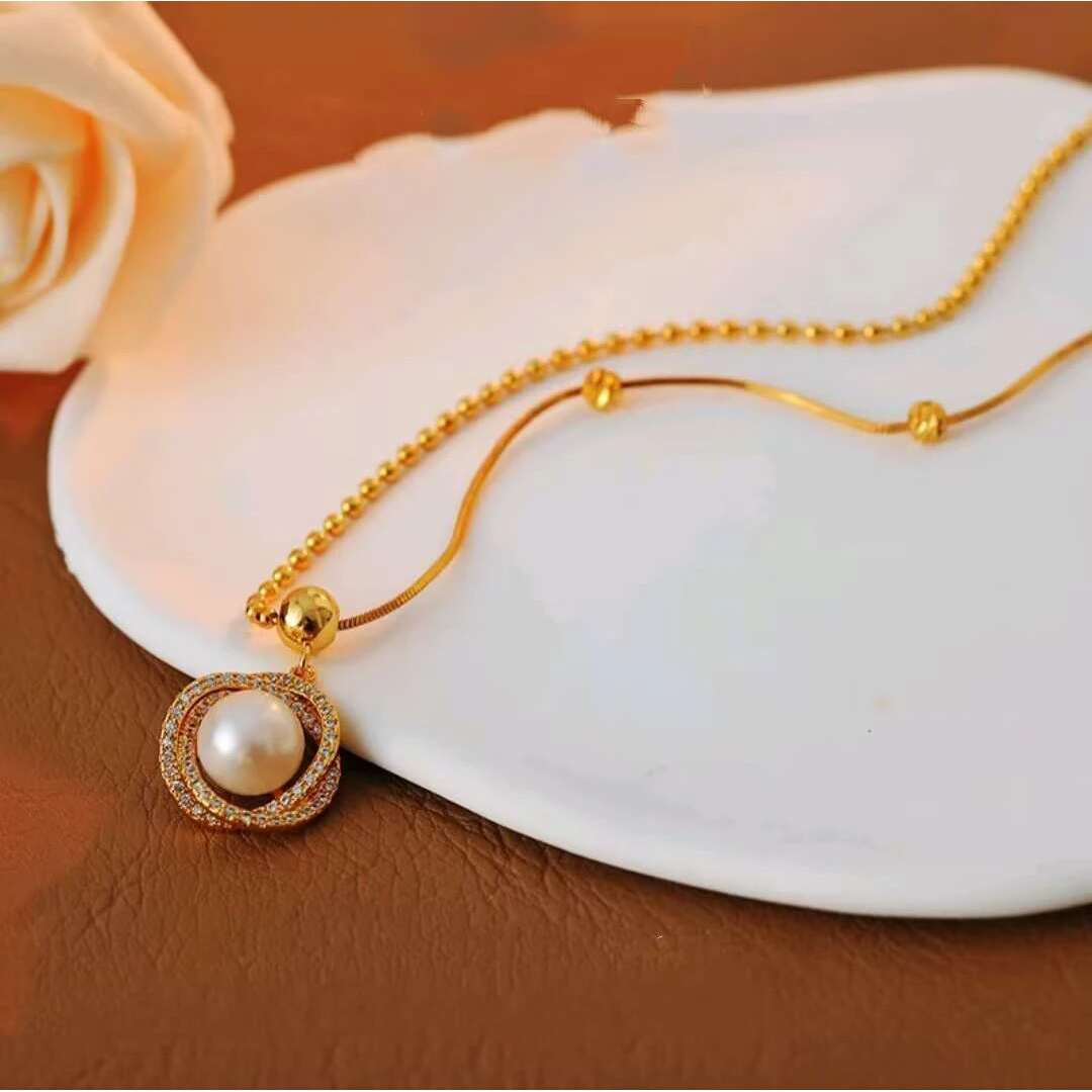 铜合金项链 《货号8498》秋冬新款气质珠珠项链（链长44.5+5cm）