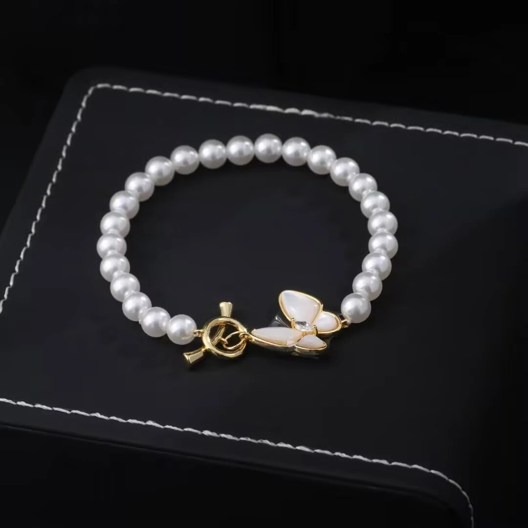 铜合金合成锆石手链 《货号8312》6270蝴蝶珠珠手链 （链长18cm）