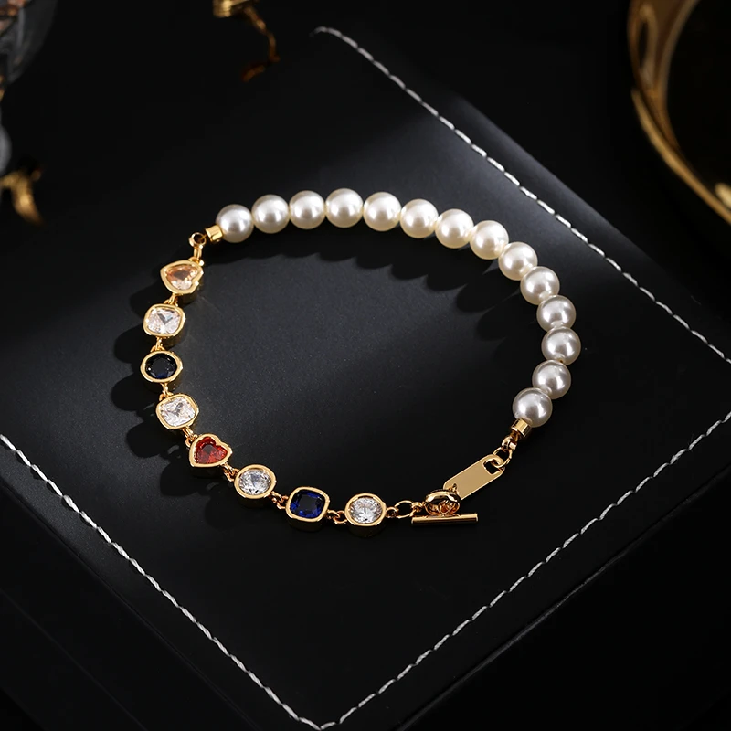 铜合金手链 《货号7623》复古时尚个性彩锆串珠拼接手链