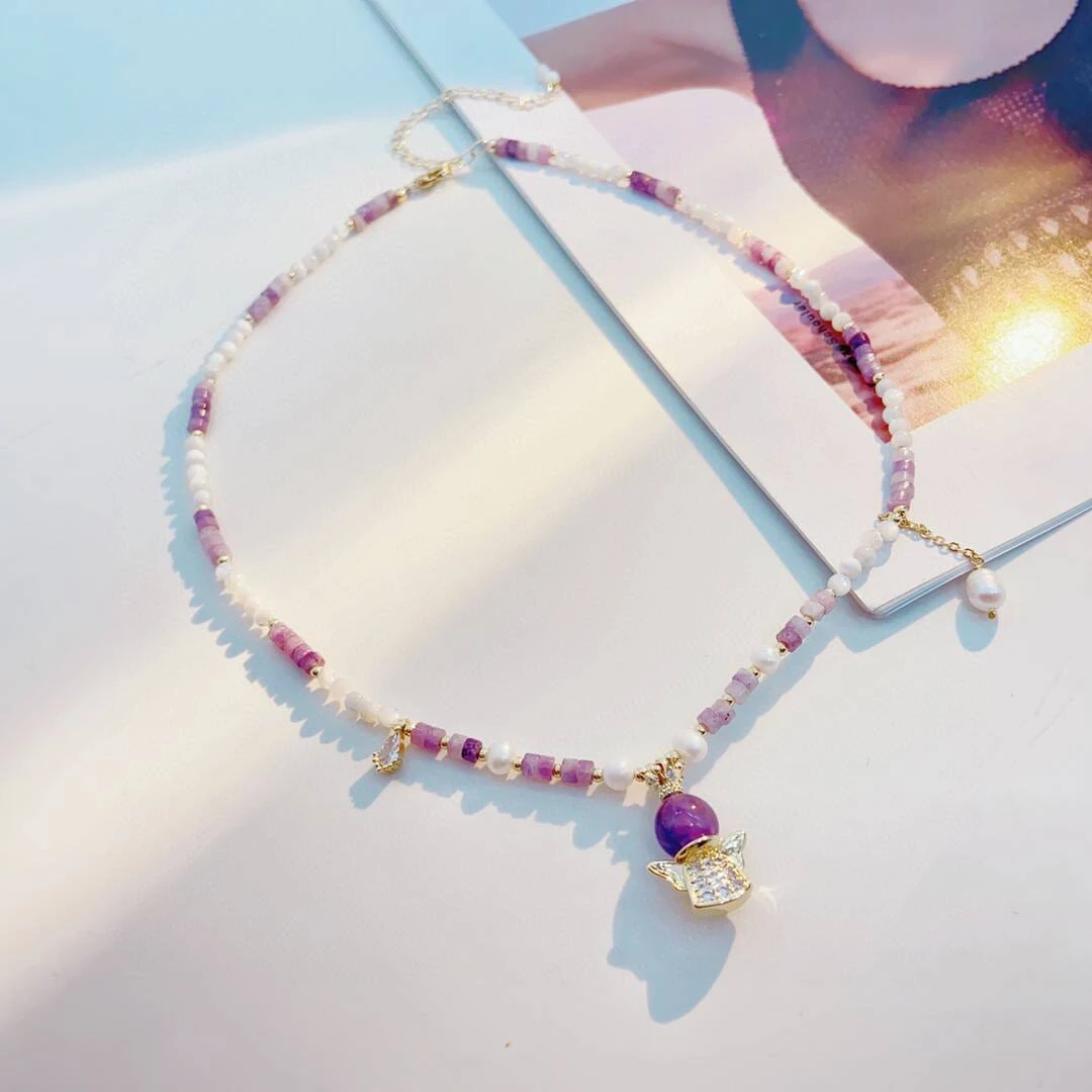 铜合金项链 《货号7442》ins甜美清新梦幻紫色项链（链长：36+8cm）