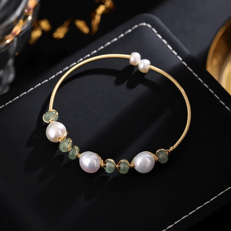 铜合金手镯 《货号7547》简约优雅缠丝珠珠手镯