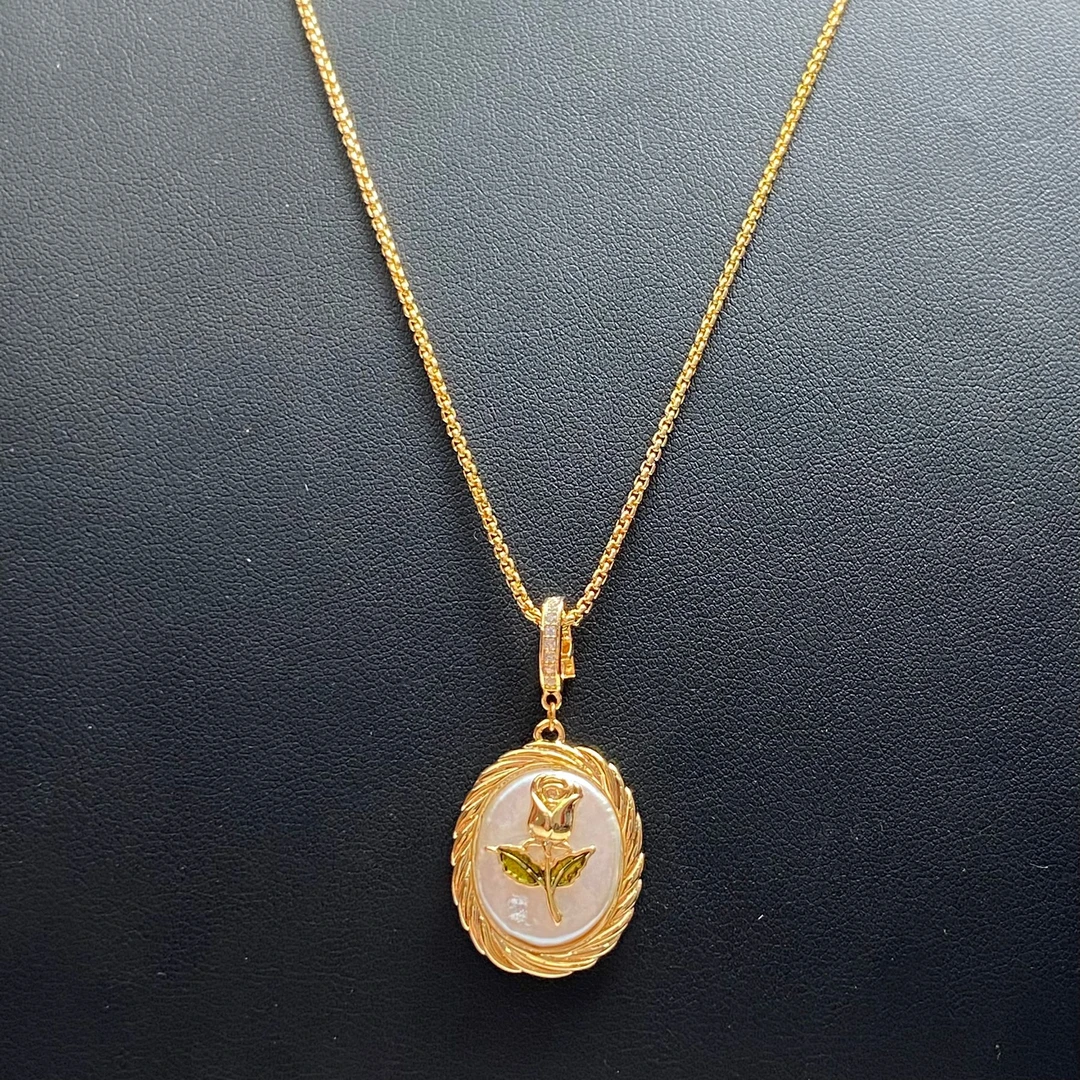 铜合金项链 《货号7861》玫瑰花异性珠项链（链长：47+6cm）