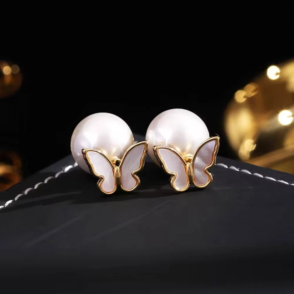 铜合金耳饰 《货号1953》 双戴蝴蝶珠珠耳环