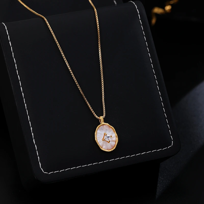 铜合金项链 《货号7802》法式椭圆吊坠项链（链长：40.5+5cm）