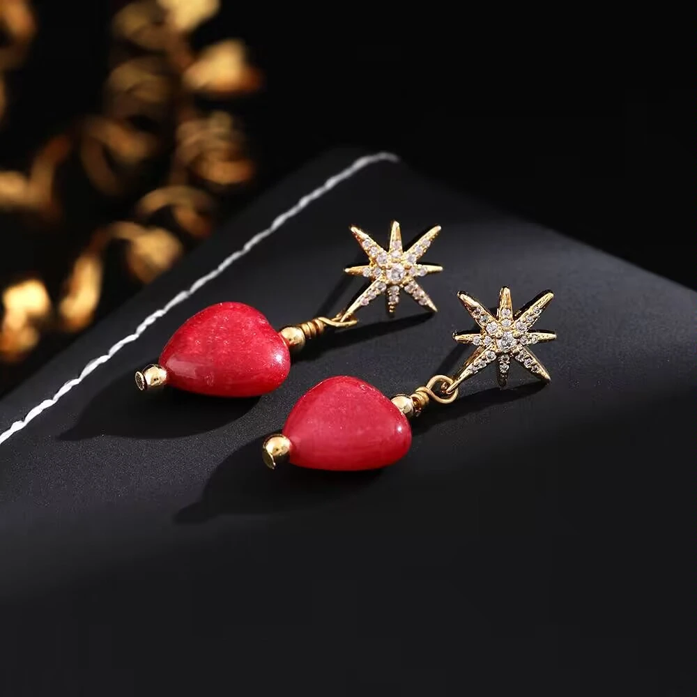 铜合金耳饰 《货号1957》 八芒星桃心吊坠耳饰