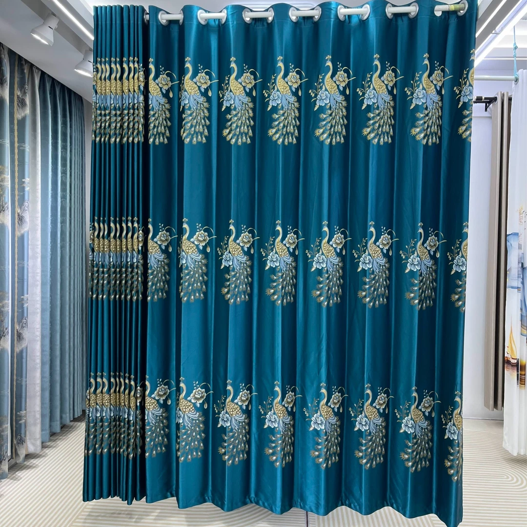 6米宽《孔雀开屏》-- 孔雀绿 遮光隔热窗帘防晒隔音