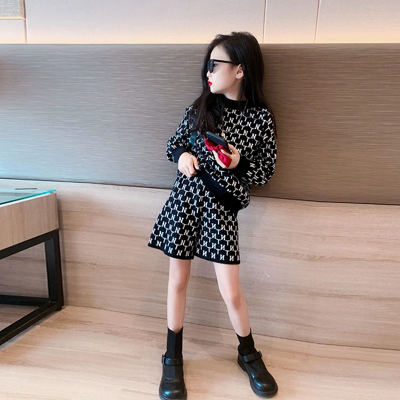 酷飒拽姐套装女童毛衣秋冬2025新款女大童洋气时髦秋