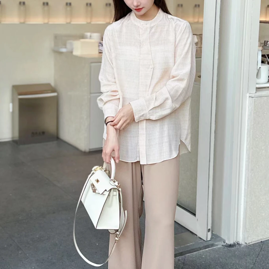 【设计师款】春夏橘调条纹不规则剪裁门襟桑蚕丝衬衫