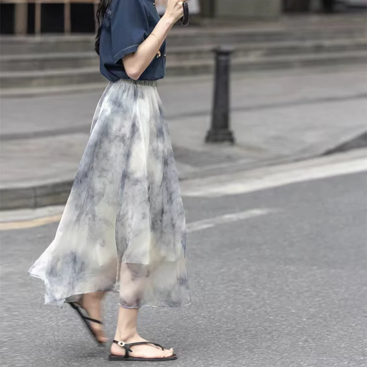 【水墨印花】新中式晕染夏季薄款不规则半身裙微瑕
