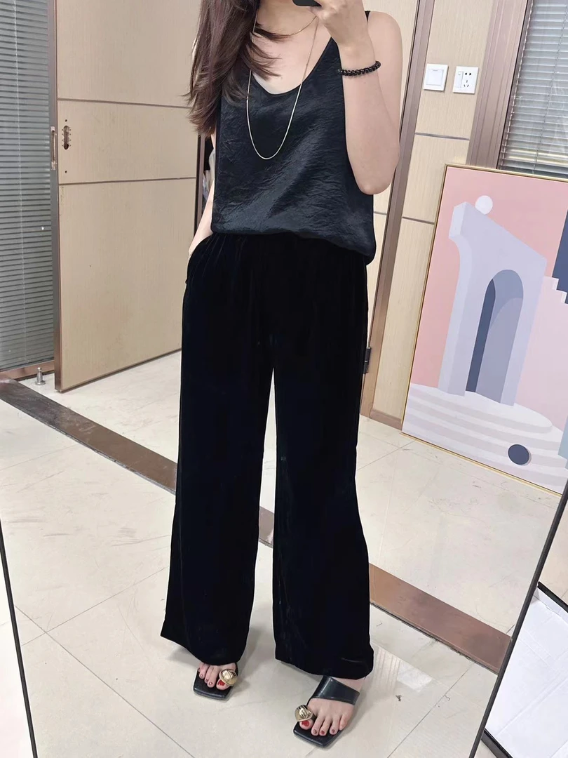 【简约时尚】优雅百搭桑蚕丝丝绒阔腿裤微瑕疵