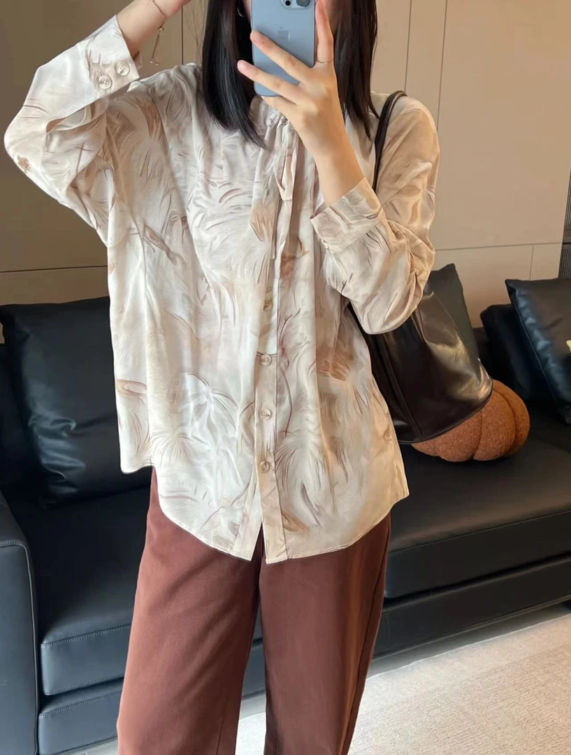 【光影繁花】松紧领口手绘印花桑蚕丝衬衫