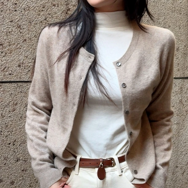 高级优雅简约气质纯色咩咩绒针织开衫