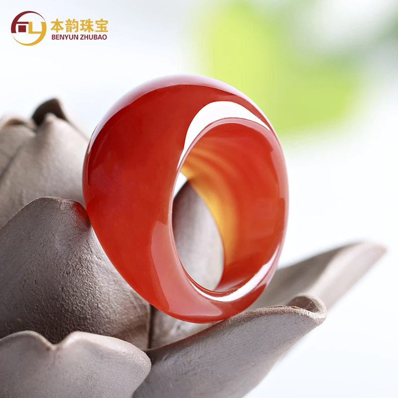 红玛瑙扳指男红玉髓戒指大头扳子手把件玉戒女指环情侣款吉祥红运