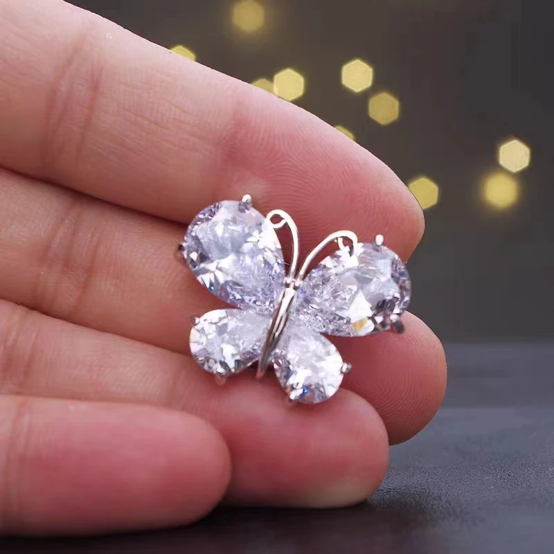 铜合金合成锆石胸针 白蝴蝶领针胸针高档百搭胸花防走光时尚饰品