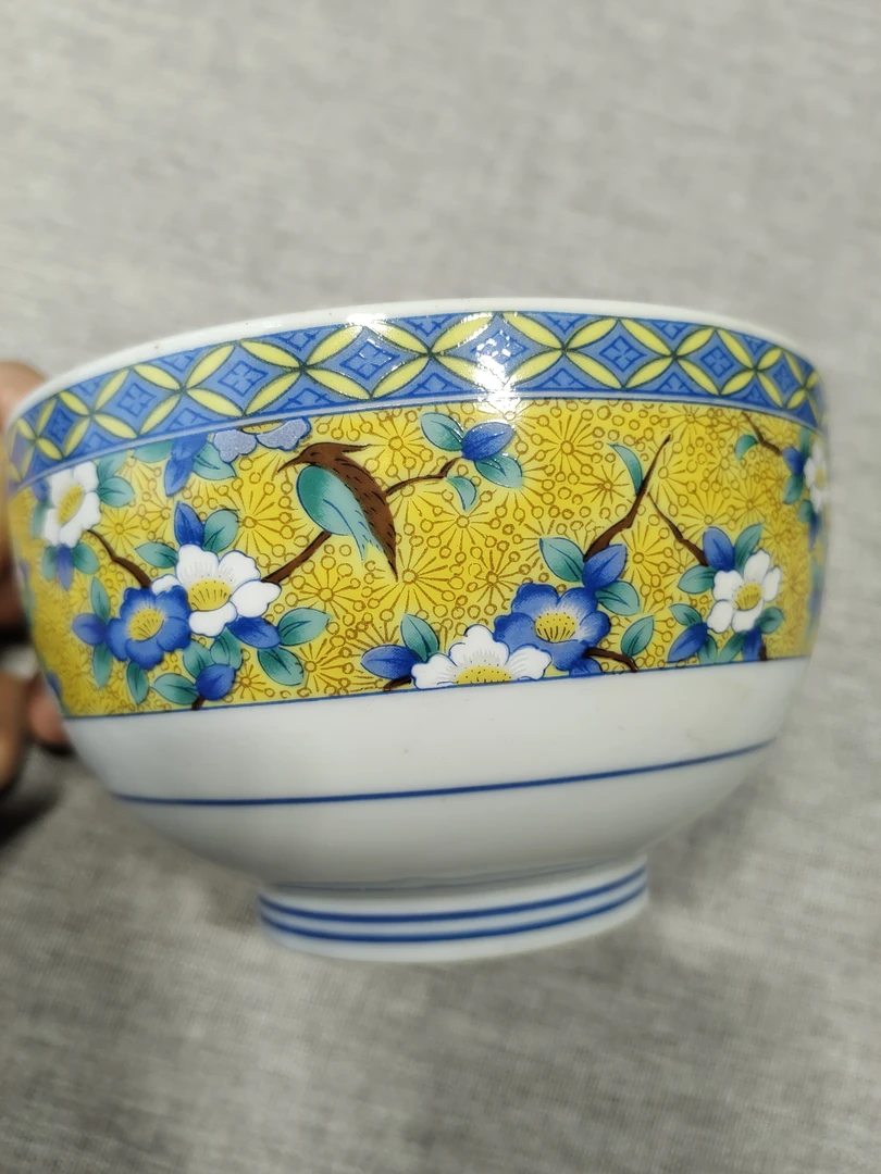 吾山窑花鸟彩绘面碗大碗