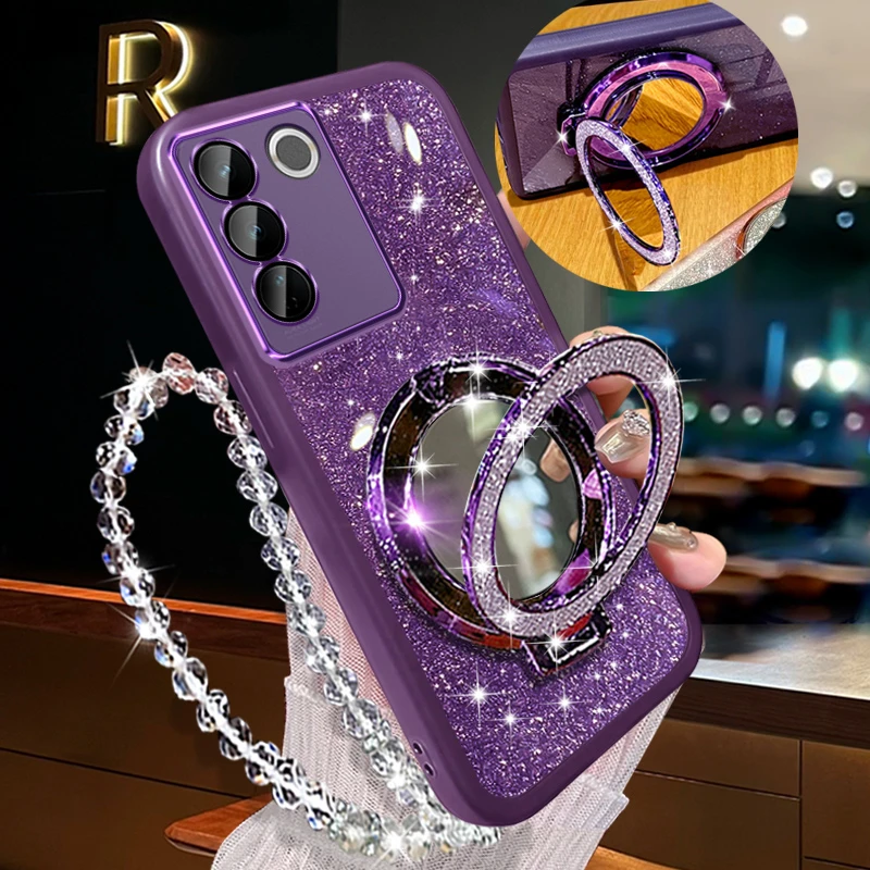 女vivos16手机壳全包S16pro曲屏por防摔Vivos16e闪粉软壳带镜支架