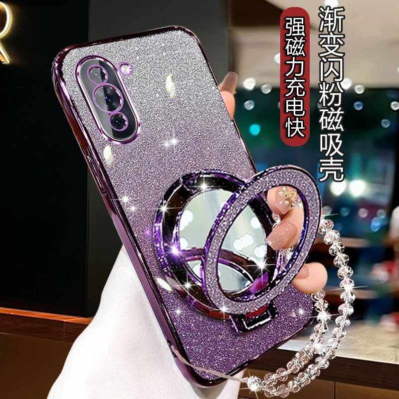华为nova105g手机壳全包Nova10 pro网红闪粉nowa套GLA-AL00带支架