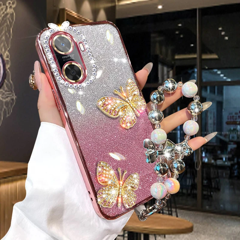 华为畅享60手机壳女网红高级镶钻蝴蝶个性创意MGA-AL40透明闪粉壳