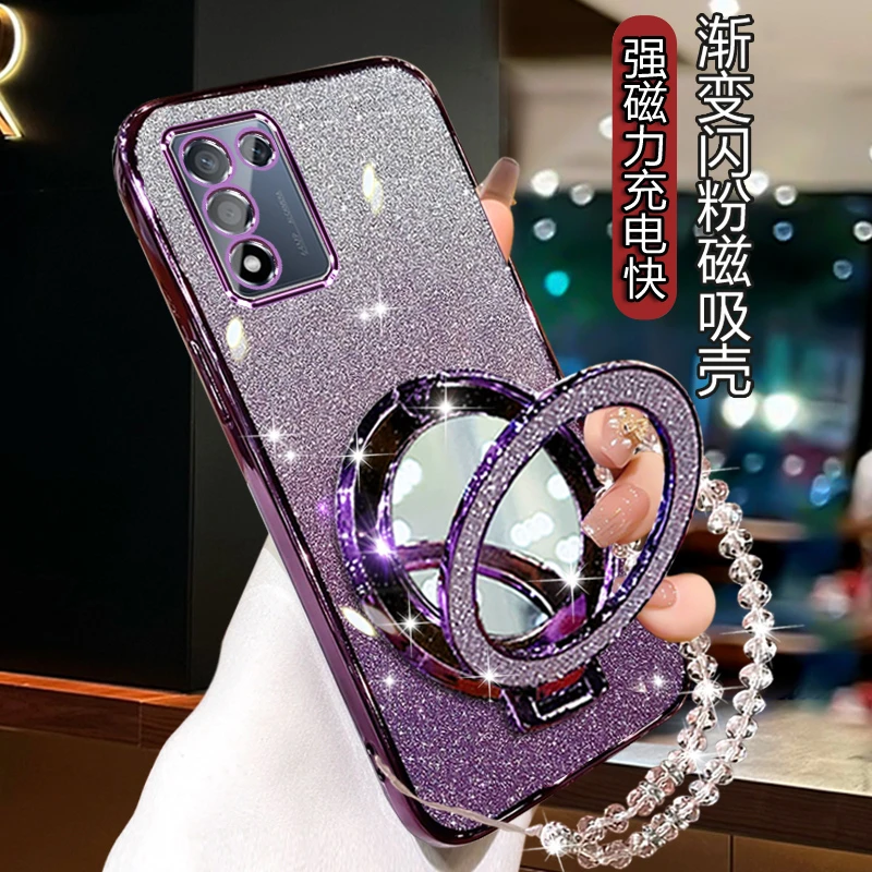 OPPOk9s5g手机壳带支架补妆镜oppo闪粉软壳0PP0K9s女网红PERM10套