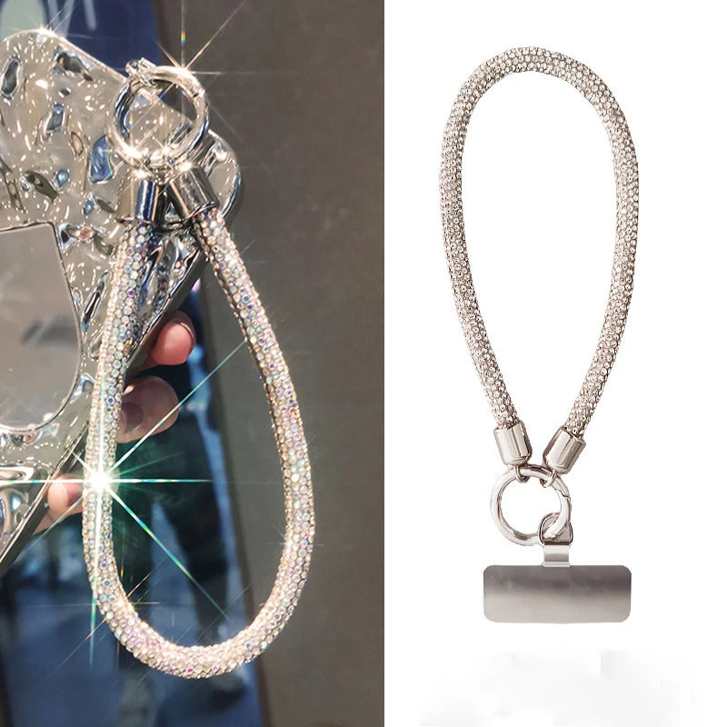 手机挂绳挂链夹片短款挂件高端奢华加粗水钻结实通用时尚手腕吊绳